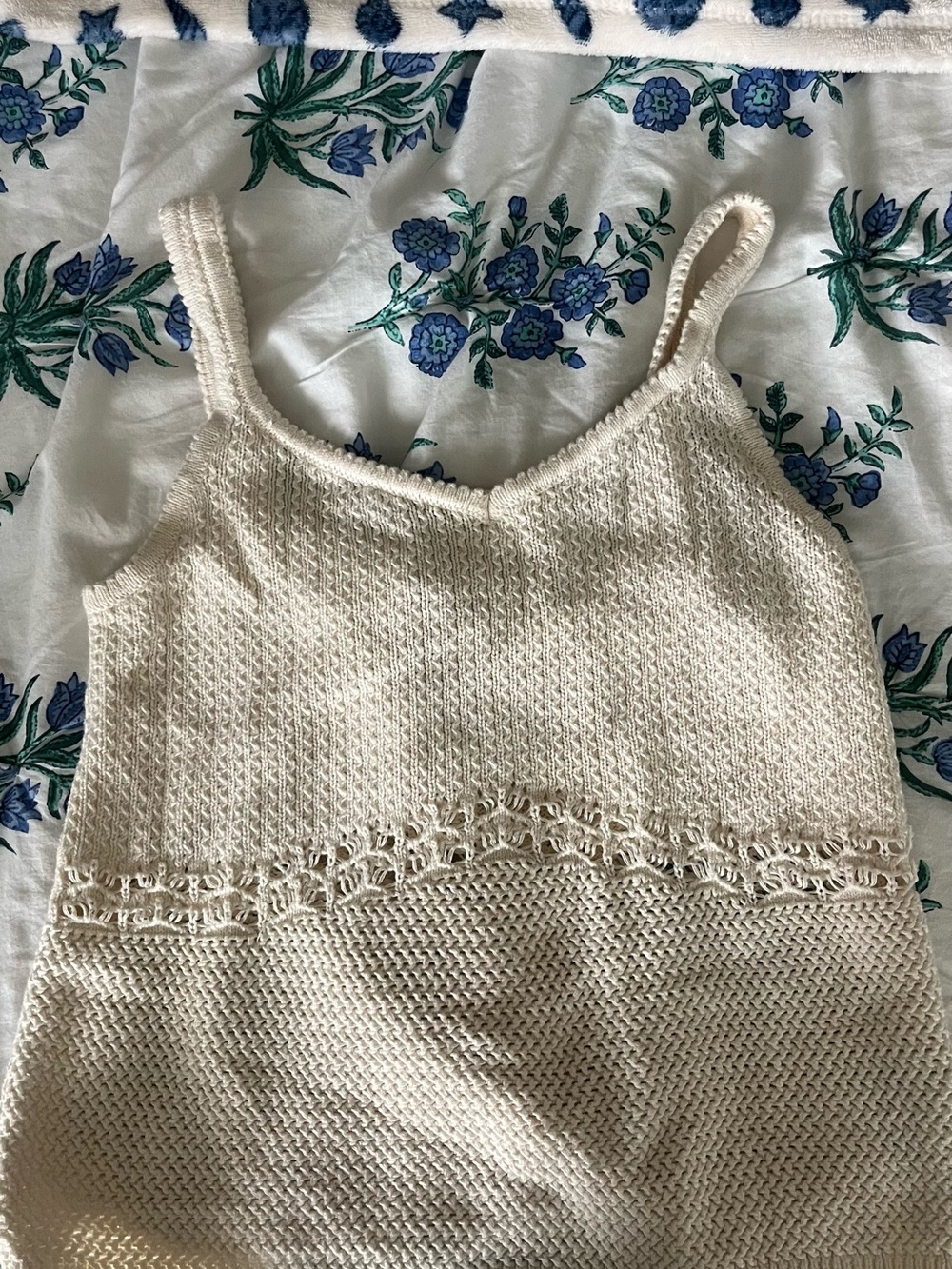 Cream Crochet Knit Tank Top